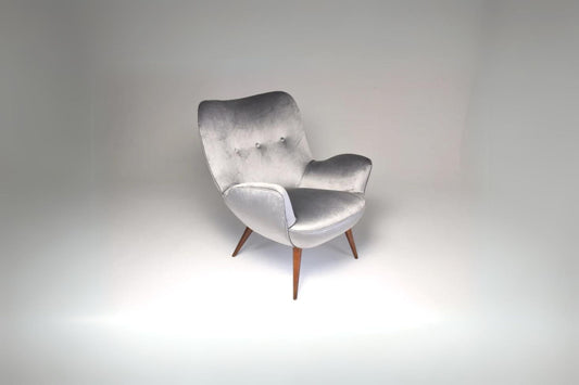 Fauteuil Franco Buzzi en velours gris du milieu des années 1940