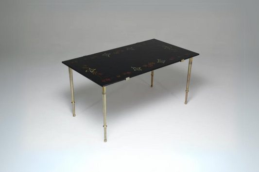 Table basse en verre floral peinte à la main des années 1970