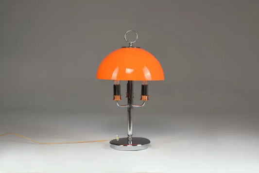 Lampe de table italienne des années 1970 avec abat-jour en forme de champignon orange