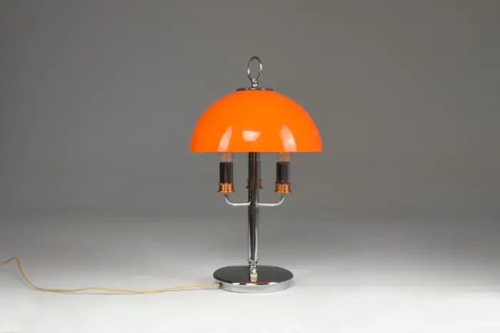 Lampe de table italienne des années 1970 avec abat-jour en forme de champignon orange