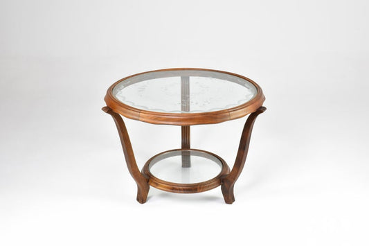 Table basse italienne en bois et verre attribuée à Paolo Buffa, années 1940-50