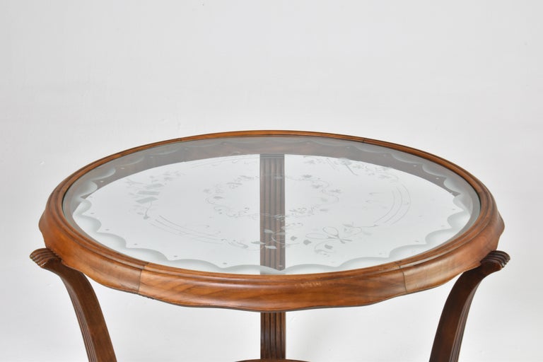 Table basse italienne en bois et verre attribuée à Paolo Buffa, années 1940-50