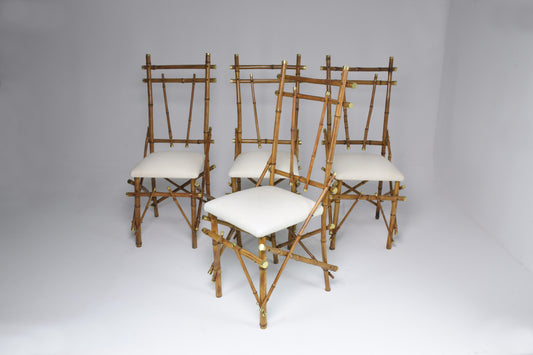 1960's Bamboo Brass Dining Chairs, Set of Four - Spirit Gallery 