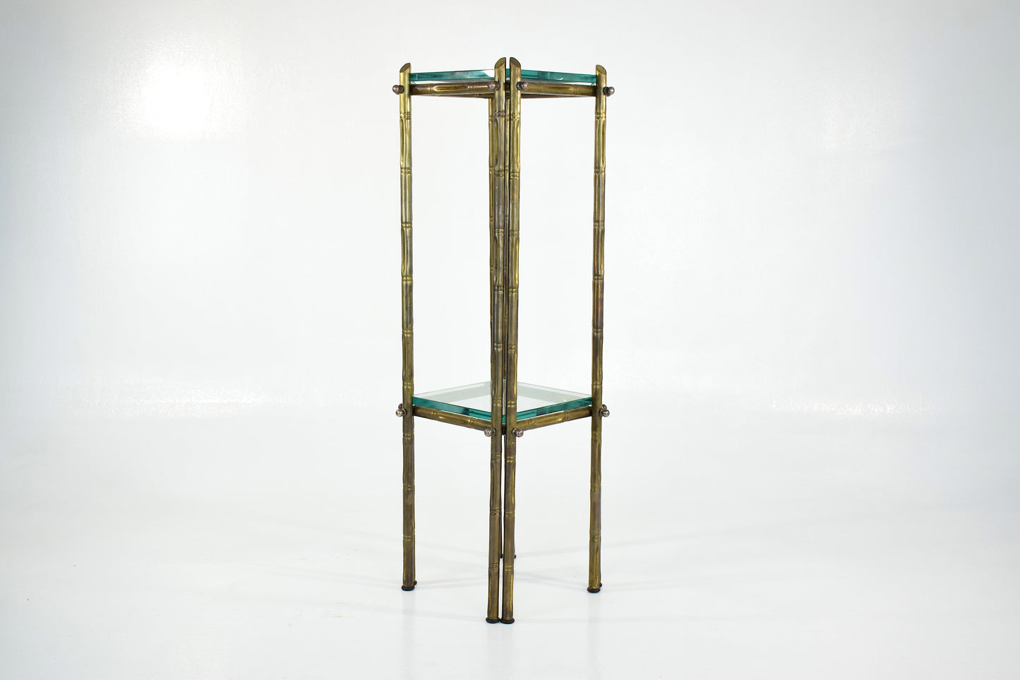 French Polished Brass and Glass Pedestal or Side Table, 1970's - Spirit Gallery 