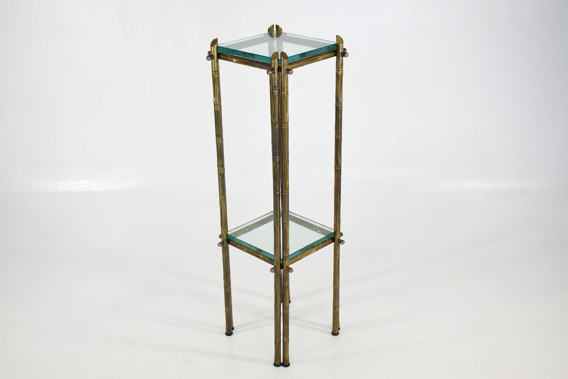 French Polished Brass and Glass Pedestal or Side Table, 1970's - Spirit Gallery 