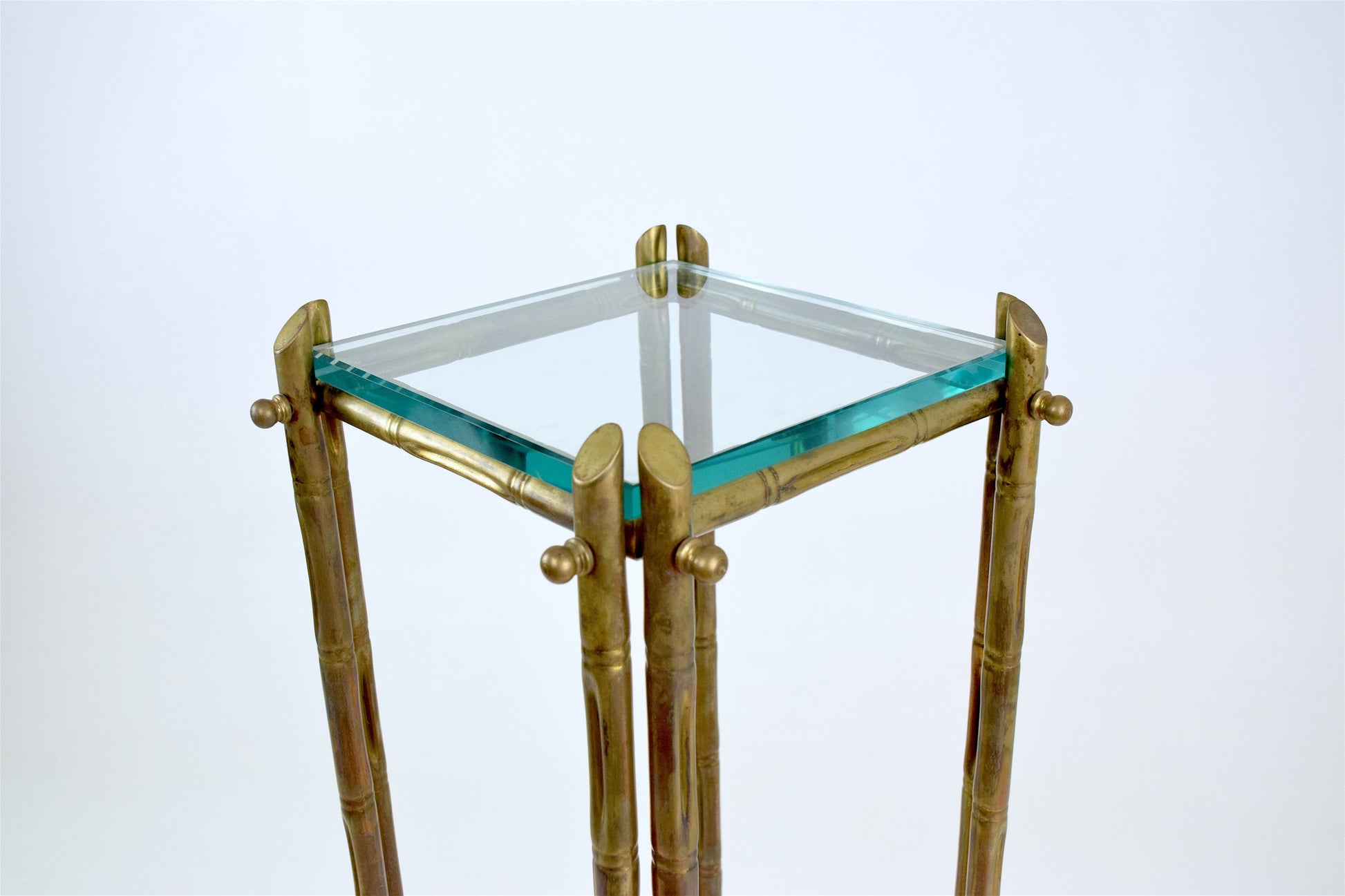 French Polished Brass and Glass Pedestal or Side Table, 1970's - Spirit Gallery 