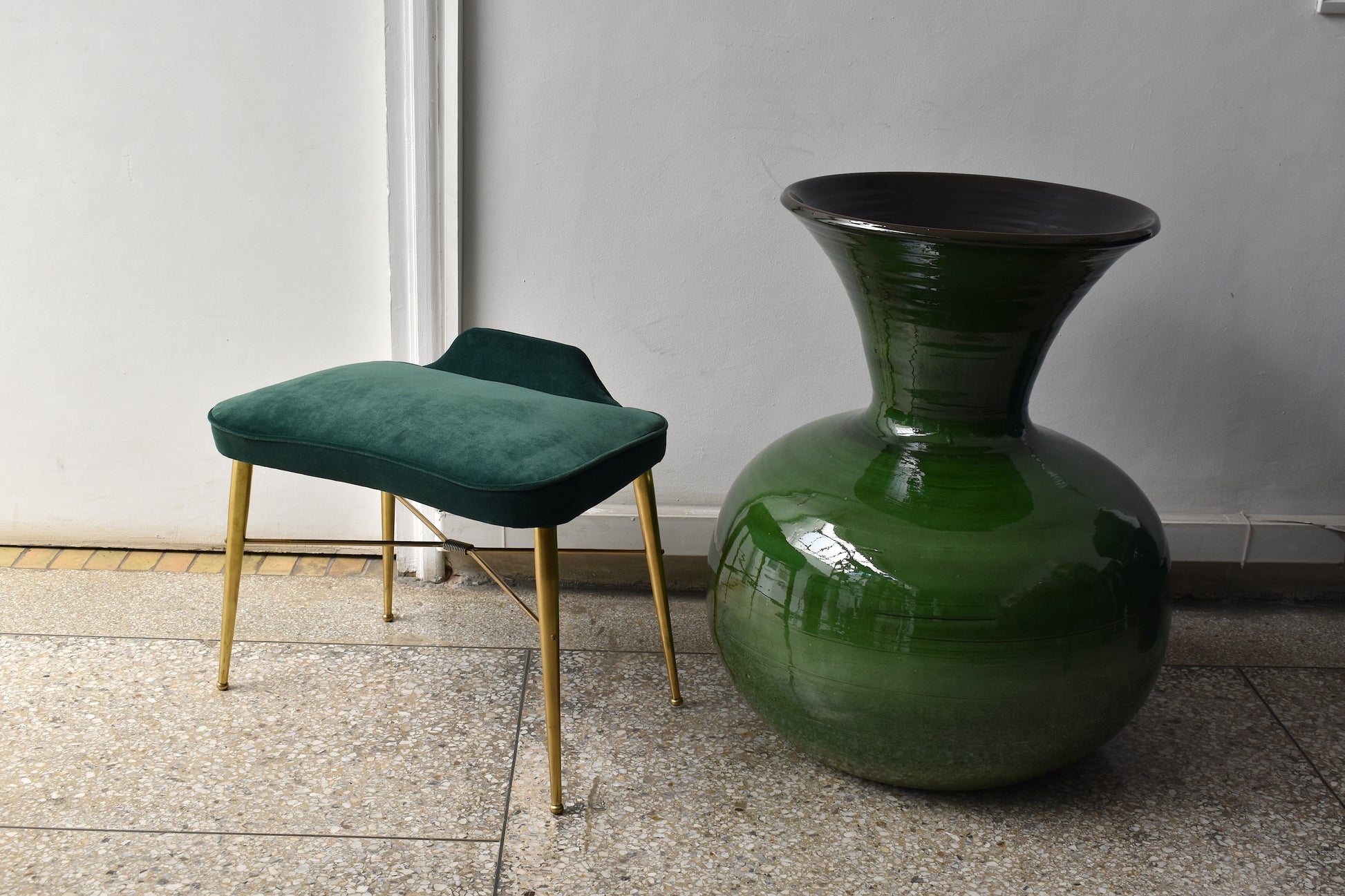 1950's Italian Velvet and Brass Stool - Spirit Gallery 