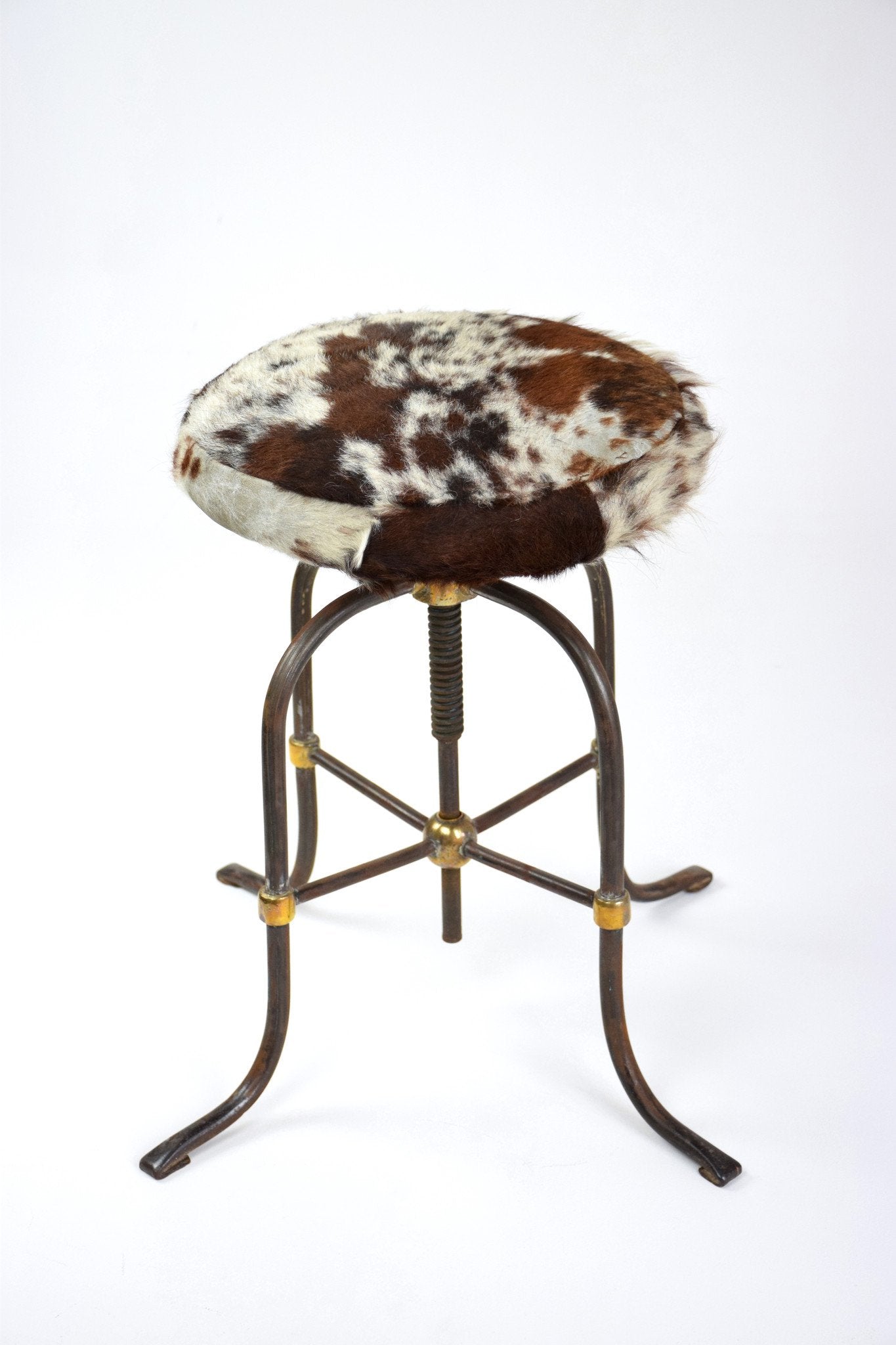 Adjustable Art Deco/Industrial Cowhide Stool, 1930's - Spirit Gallery 