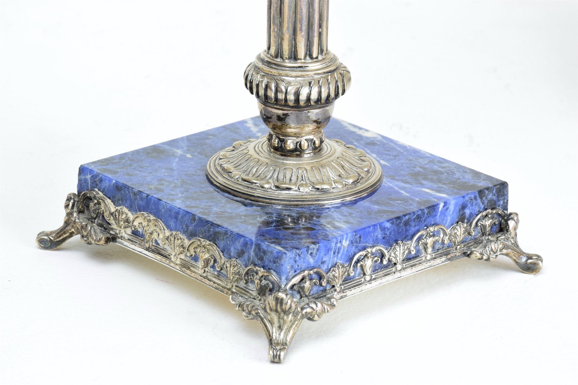 Antique 19th Century Pair of Italian Lapis Lazuli Candleholders - Spirit Gallery 