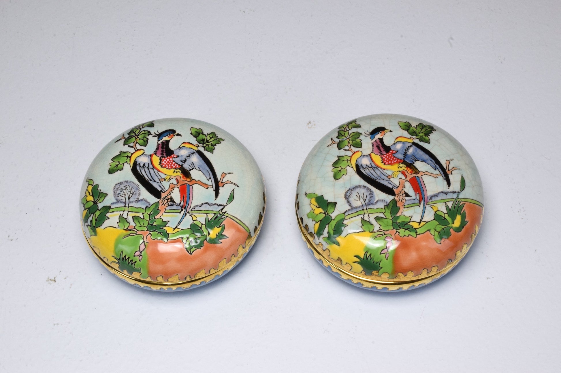 Pair of 20th Century French Trinket or Jewelery Longwy Boxes - Spirit Gallery 