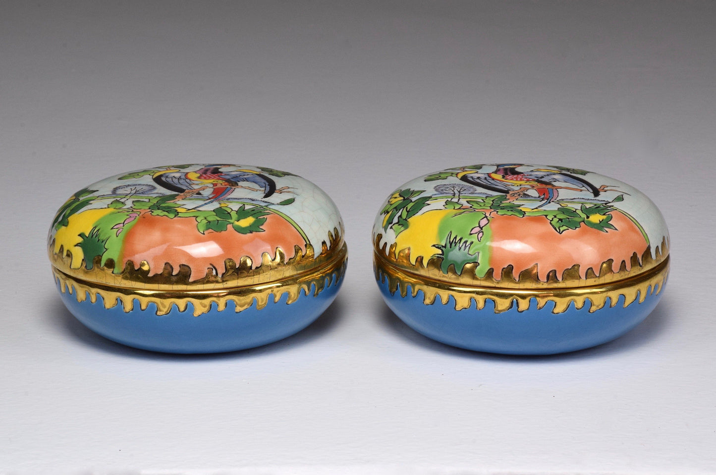 Pair of 20th Century French Trinket or Jewelery Longwy Boxes - Spirit Gallery 